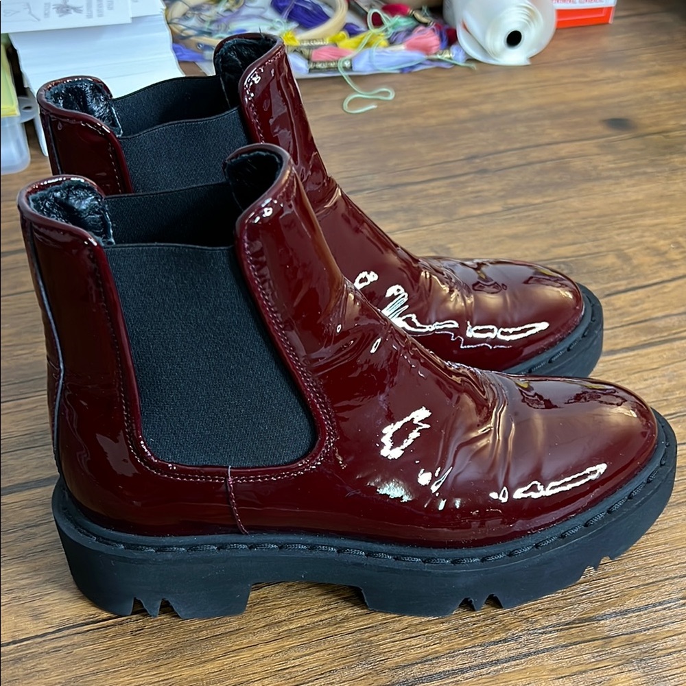 Aquatalia Burgundy Patent Leather Ankle Boots